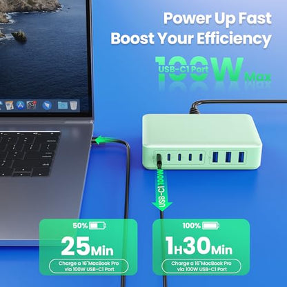 USB C Charger 300W USB C Charger Block GaN IV 8-Port Fast Charging Station Hub,Upgraded PD 100W Laptop Desktop Chargers Adapter for MacBook Pro/Air,DELL,Steam Desk,iPhone 17/16,Samsung Galaxy S25-Mint