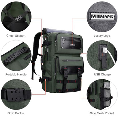 WITZMAN Travel Backpack for Men Duffle Bags Fits 17 Inch Laptop | Nylon Water-resistant 3-in-1 Carry on Backpack Airline Approved, Large Convertible Overnight Rucksack, B685 Army Green - color: Army Green