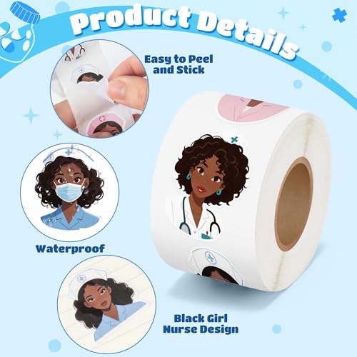 CNhoqc Nurses Week Sticker Rolls - 1000 Pcs Black Girl Magic Nursing Student Waterproof Vinyl Reusable Laptop Stickers Coloring Book Scrapbook Water Bottle Page Activity Pad Nursing Party Favors Gift - style: Black Nurse