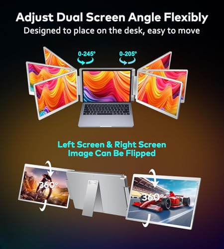 Ladomi 16" Laptop Screen Extender, Triple Portable Laptop Monitor Extender | 1200P FHD, 16:10 Aspect Ratio Rotation Screen, Fit for 12"-17.3" Laptops, Compatible with MacOS, Wins, Chrome, Surface - size: 16-inch