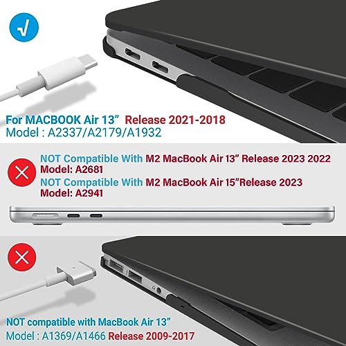IBENZER Compatible with New MacBook Air 13 inch Case 2022 2021 2020 M1 A2337 A2179 A1932, Plastic Hard Shell Case with Keyboard Cover for Mac Retina Display with Touch ID, Black, MMA-T13BK+1A - color: Black