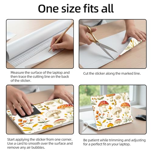 Aesthetic Laptop Skin Sticker, Mushrooms and Wildflowers Waterproof Vinyl Laptop Decal, Removable Bubble Free, Reusable Protective Cover for 13 14 15 15.6 Inch - color: Mushrooms and Wildflowers