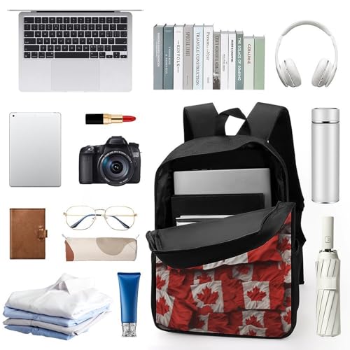 Canadian Flag Business Laptop Backpack for Women Men 17 Inch Carry on Backpack Waterproof Black Bookbag Fashion Lightweight Backpacks for Travel Hiking Camping Casual Daypack Backpacks