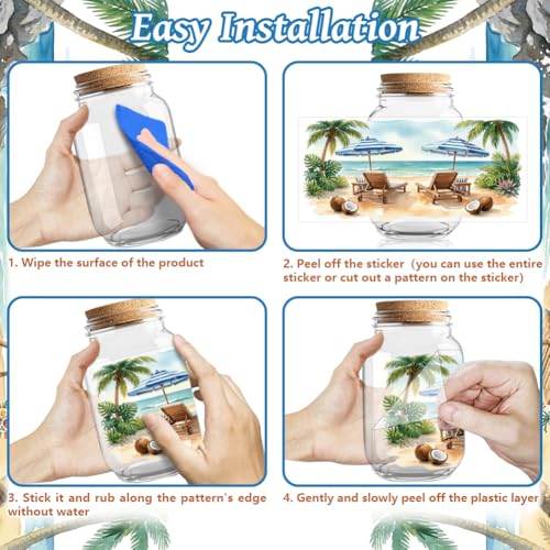 Peacoblue UV DTF Cup Wraps Transfer Stickers Summer Beach Scenery Pattern, 10 Sheets Waterproof Custom Vinyl Transfer Sticker 16oz Coffee Glass Cup Tumbler Bottle Mug Decals for Men Women - style: Summer Beach Scenery