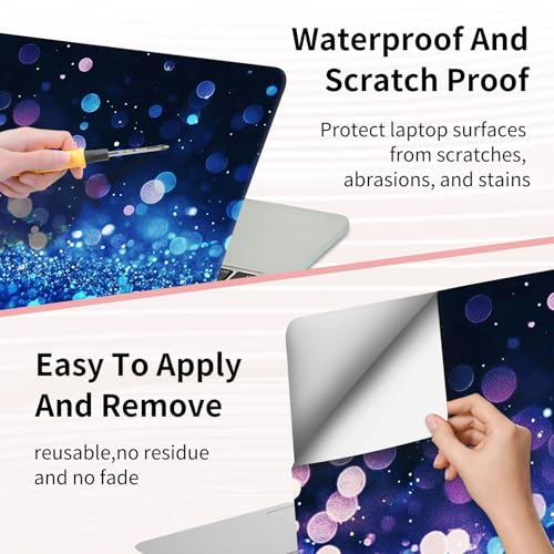 15.6 Inch Laptop Skin Sticker, Reusable Vinyl Cover Protector with 2 Wrist Pad Skins, Removable Waterproof Scratch-Resistant for 12-15.6 Inch Laptop Notebook,Glowing Blue and Purple Glitter - color: Glowing Blue And Purple Glitter