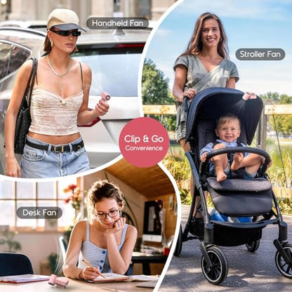Portable Clip-On Mini Fan, Personal Handheld Fan for Stroller w/ LED Screen | Hands-Free, 360°Rotatable Clip, Turbo 13500RPM,4 Wind,USB Rechargeable, Travel Lash Beach Concert Ideal, Gifts for Women Girl - color: Pink