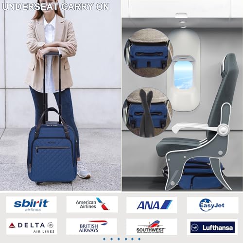EMPSIGN Underseat Carry On Wheeled - 16" Carry on Bag with Wheels Multi-functional Lightweight Rolling Bag Overnight Weekender Small Suitcase for Women Men Travel Business, Haze Blue - color: Haze Blue