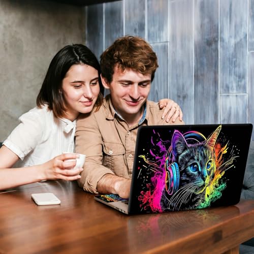 Universal Laptop Skin Sticker Decal, Compatible with MacBook HP Dell Lenovo 12"-15.6", Reusable Vinyl Notebook Cover 3PCS Set, High-Recognition Film-Colorful Cat with Headphone - color: Colorful Cat with Headphone