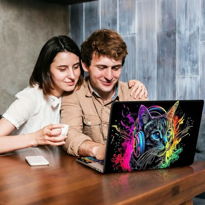 Universal Laptop Skin Sticker Decal, Compatible with MacBook HP Dell Lenovo 12"-15.6", Reusable Vinyl Notebook Cover 3PCS Set, High-Recognition Film-Colorful Cat with Headphone - color: Colorful Cat with Headphone