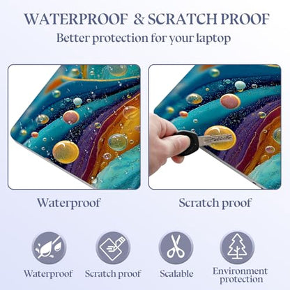 Universal Laptop Skin Sticker Decal,15.6 Inch Laptop Vinyl Cover for 13" 14" 15.6" Laptop,Scratch-Resistant Waterproof Protector Wrap,Reusable with Wrist Pads,Abstract Bubbles & Waves - color: Abstract Bubbles & Waves
