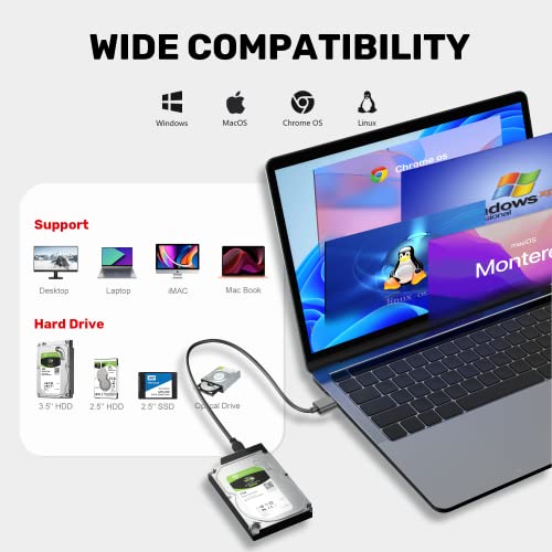 Unitek USB 3.0 SATA III Adapter, UASP, 5Gbps, for 2.5/3.5" HDD/SSD | For 2.5/3.5" SATA HDD/SSD Up To 18TB, Optical; UASP 70% Faster Read; 5Gbps USB 3.0; Plug & Play; 12V Adapter Included - color: USA A to SATA