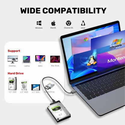 Unitek USB 3.0 SATA III Adapter, UASP, 5Gbps, for 2.5/3.5" HDD/SSD | For 2.5/3.5" SATA HDD/SSD Up To 18TB, Optical; UASP 70% Faster Read; 5Gbps USB 3.0; Plug & Play; 12V Adapter Included - color: USA A to SATA
