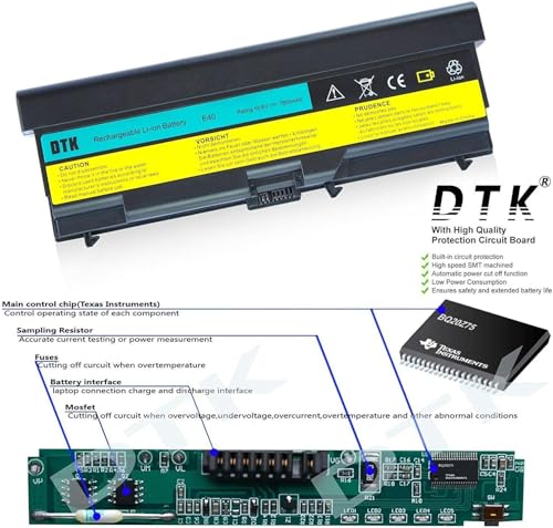 DTK E40 E420 Extended Laptop Notebook Battery Replacement for IBM Thinkpad T420 T510 E425 L520 Sl410 E520 E525 L410 L412 L420 L421 L510 E50 0578 L512 Sl510 T410 T520 W510 W520 10.8V 7.8AH