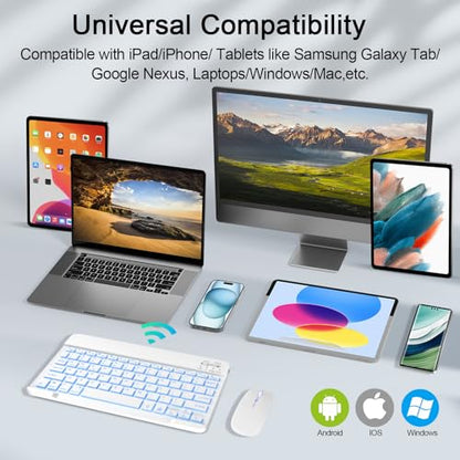 Wireless Keyboard and Mouse Combo, Rechargeable Bluetooth Keyboard & Mouse with 7 Color Backlit and 2.4 GHz Wireless USB Receiver, Compatible with Phone, iPad, PC, Laptop, Windows/iOS/Android, White - color: Backlit+White