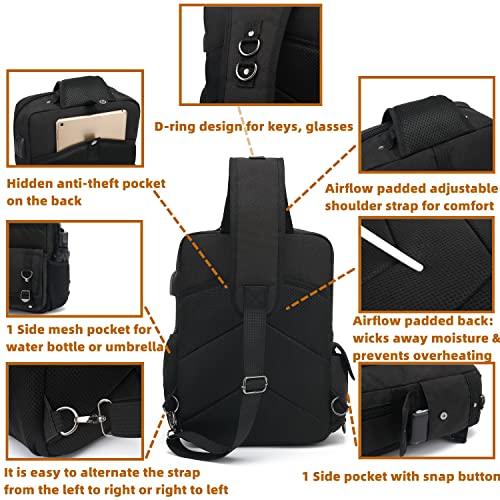 Water-Resistant Sling Bag for Hiking: 98% dry 10min light rain | 98% device dryness after 10min light rain, Ideal for urban commuters caught in sudden showers, use water-resistant fabric