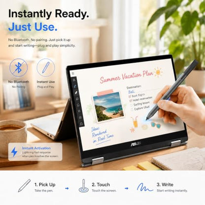tesha Active Pen for ASUS ZenBook Vivobook, No Pairing, 2500Hr Battery | For ASUS ProArt ROG Flow ExpertBook, Palm Rejection, 1024 Pressure, Dual Buttons, Replaces SA201H SA203H for Students Doers - color: Black