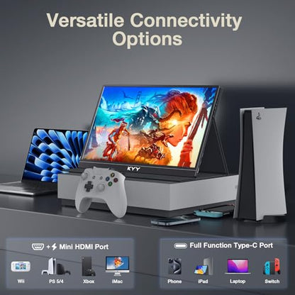 KYY 4K Portable Monitor – 15.6" UHD IPS Travel Display, Slim & Lightweight Design, HDMI & USB-C Inputs, Perfect for PS5, Xbox, Switch, Laptops, Phones, and On-the-Go Professionals, K5 - color: Metallic