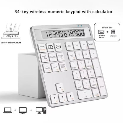 Wireless Bluetooth Numeric keypad and Calculator 2-in-1 Silent Multifunction keypad with Display Office Business for PC, Mac, Laptop, Desktop (Silver)