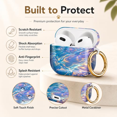 Compatible with AirPod 4 Case 2024, Cute Hard Plastic Protective Cover for Airpod 4th Generation Women, Shockproof Shell Skin with Gold Ring Keychain,Colorful Water Ripple Abstract - color: Colorful Water Ripple Abstract