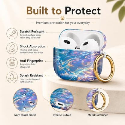 Compatible with AirPod 4 Case 2024, Cute Hard Plastic Protective Cover for Airpod 4th Generation Women, Shockproof Shell Skin with Gold Ring Keychain,Colorful Water Ripple Abstract - color: Colorful Water Ripple Abstract