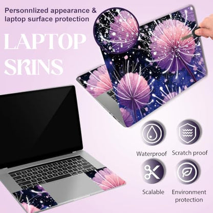 SUPERDANT 1set 12 13 13.3 14 15 and 15.6 Laptops Skin Stickers Decals Purple Dandelion Art Laptop Protectors Cover Decals for Personalization Notebooks Waterproof Vinyl Stickers - style: Dandelion