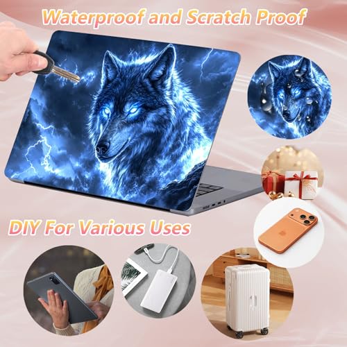 Laptop Skin Sticker Decal 12" 13" 13.3" 14" 15" 15.6",Waterproof Scratch Resistant Vinyl,Reusable Easy to Apply,for MacBook HP Dell Notebooks Netbooks Laptop,2 Wrist Pads,Blue Glitter Wolf - color: Blue Glitter Wolf