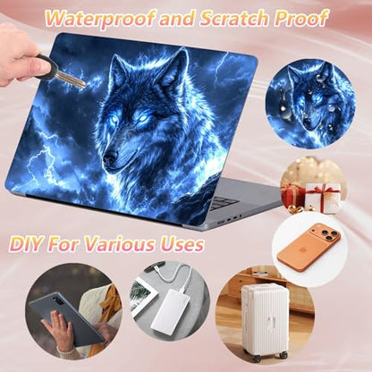 Laptop Skin Sticker Decal 12" 13" 13.3" 14" 15" 15.6",Waterproof Scratch Resistant Vinyl,Reusable Easy to Apply,for MacBook HP Dell Notebooks Netbooks Laptop,2 Wrist Pads,Blue Glitter Wolf - color: Blue Glitter Wolf