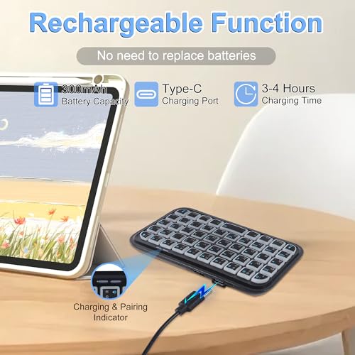 Wireless Keyboard Super Mini Bluetooth Keyboard with Backlight Wired & Bluetooth Dual Mode Rechargeable Silent Portable Compact Pocket Slim Handheld Keypad for Laptop PC Notebook Tablet Smartphone