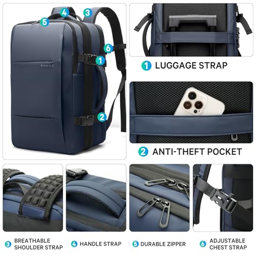 BANGE Backpack with Anti-Theft Vacuum Compression Travel Backpack,Expandable Backpacks with Pump for Airplanes - color: Blue