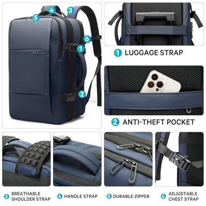BANGE Backpack with Anti-Theft Vacuum Compression Travel Backpack,Expandable Backpacks with Pump for Airplanes - color: Blue