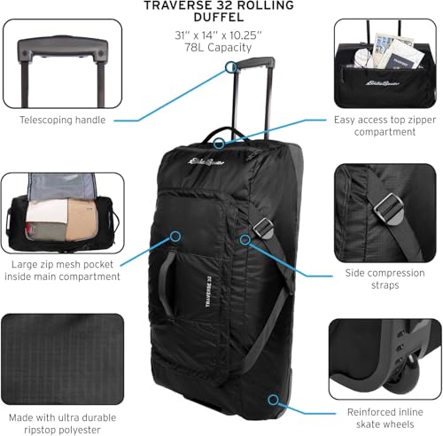 Eddie Bauer Traverse Luggage | Roller Wheels | Telescoping Handle | Travel | Vacation | Ripstop Nylon - Medium Indigo, 31" - color: Medium Indigo, size: 31"