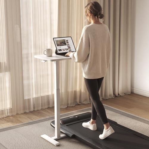 ROMOON Over Bed Table with Wheels, Height Adjustable Hospital Bedside Table | Rolling Overbed Desk & Mobile Laptop Cart with Sturdy Frame for Home Office, Couch, Small Spaces, 27.6" W x 15.7" D, White - color: White