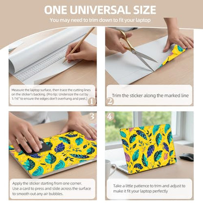 Universal Laptop Skin Sticker for 12/13/14/15.6 Inch Laptops, Reusable Vinyl Laptop Decal Cover, Waterproof Scratch Resistant Notebook Skin with 2 Wrist Pads,Feather Illustration - color: Feather Illustration