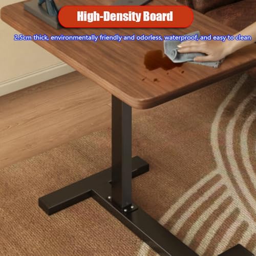 Wooden Side Table for Couch C Shaped Bed Table Rolling Laptop Table Adjustable Overbed Table Folding Nightstand with Tilting Top(Black+Black) - color: Black+black