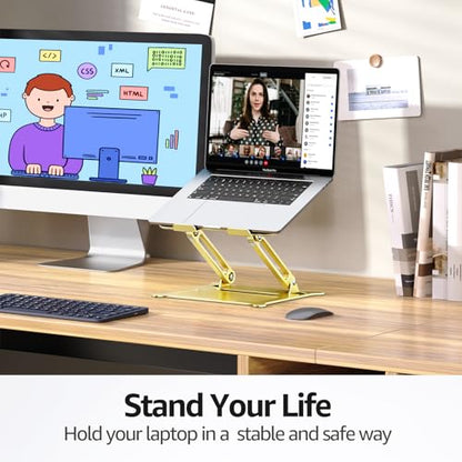 Adjustable Laptop Stand for Desk, 10-15.6“ Laptop Riser, Gold | Sturdy Aluminum Foldable Stand, Heat-Dissipation Design, Ergonomic Holder Fits MacBook/Dell/HP/Lenovo for Home/Office. - color: D-Gold