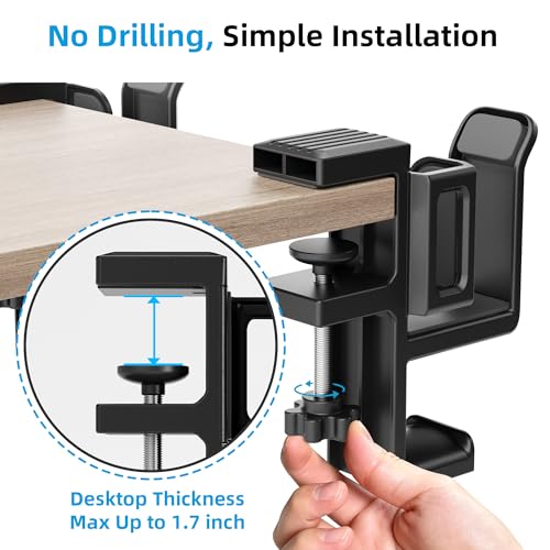 AFOOYO 2 Slot Vertical Laptop Stand, Desk Side Storage Organizer,No Drill Laptop Holder with Headphone Holder Compatible with 10-17” Laptops, Fits Flat Edge Tables 0.3" to 1.7"