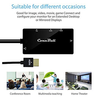 4-in-1 HDMI Adapter, Synchronous HDMI to VGA DVI HDMI Display Converter with Audio, 1080p Video for Laptop, Monitor, Projector (Black)
