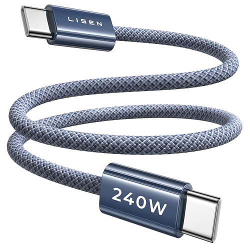 LISEN 240W Short USB C Cable, USB C to USB C Cable for iPhone 17 16 15 Pro Max iPad MacBook Pro Samsung S25, 1.6FT/2 Pack/Midnight - color: Midnight, size: 1.6FT+1.6FT