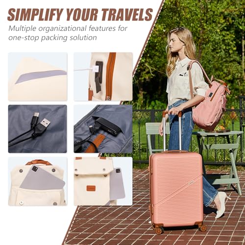 Cosbarn Carry On Luggage,3 Piece Suitcase Set,22x14x9 Airline Approved | Lightweight ABS Hardside Luggage, TSA-Approved Lock,Suitcases with 360° Spinner Wheels,20Inch,Matching Backpack,For Men&Women - color: HazeBlue, style: Carry on Luggage With Backpack