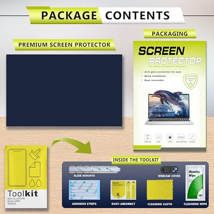 14 Inch Laptop Privacy Screen Filter Compatible with HP/Dell/Acer/Samsung/Lenovo/Toshiba for 16:9 Widescreen Display Laptop Privacy Screen Anti-Blue and Anti-Glare Protector with Webcam Cover | Anti-glare protective film, blue light filtering safety shiel