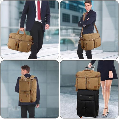 Koolehaoda 3 in 1 Convertible Briefcase Backpack 17.3 inch Laptop Backpack Case Messenger Bag for Men, Multi-Functional Computer Bag for Travel Bussiness Men Women (Coffee) - color: Coffee