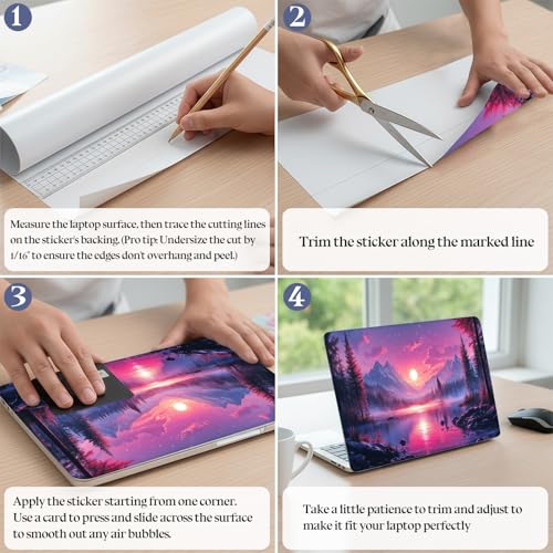 Universal Laptop Skin Sticker Decal,15.6 Inch Laptop Vinyl Cover for 13" 14" 15.6" Laptop,Scratch-Resistant Waterproof Protector Wrap,Reusable with Wrist Pads,Pink Mountain Sunset - color: Pink Mountain Sunset