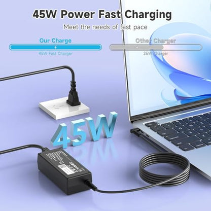 45W 19.5V Laptop Charger Compatible with HP Stream 11 13 14; Compatible with Pavilion x360 11 13 15; Probook Smart Blue Tip 4.5mm Power Supply Cord