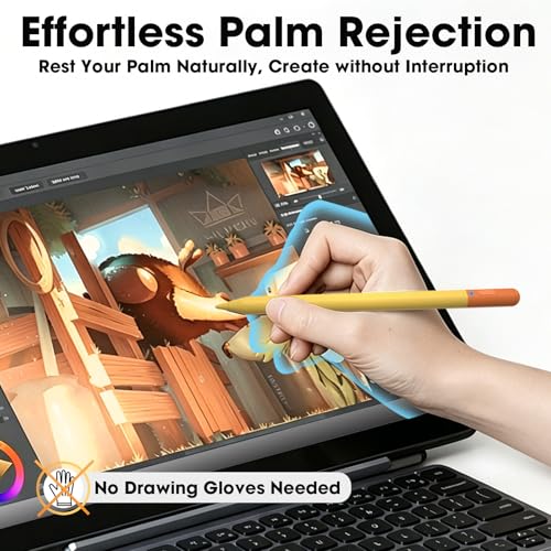 Stylus Pen for iPad 2018-2026, 15-Min Fast Charging with LED Battery Indicator, Palm Rejection, Tilt Sensitivity, Magnetic Pencil for iPad 6th-11th Gen, Air M4/M3/M2, Pro M5/M4, Mini 7/6/5, Yellow - color: Yellow