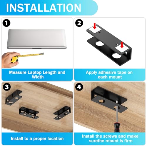 3 PCS Under Desk Laptop Mount with Anti-Scratch Silicone Pad Under Desk Holder Mount Shelf for Laptop Keyboard Storage（1 Pack） - color: Black-1 Pack