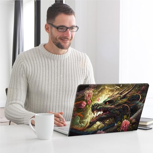 Universal Laptop Skin, DIY Cut-to-Fit Vinyl Cover Compatible with HP, Dell, Lenovo, Mac (13.3" to 15.6"), Anti-Scratch, No Residue & Bubble-Free Protective Decal Sticker, Epic Dragon Floral - color: Epic Dragon Floral