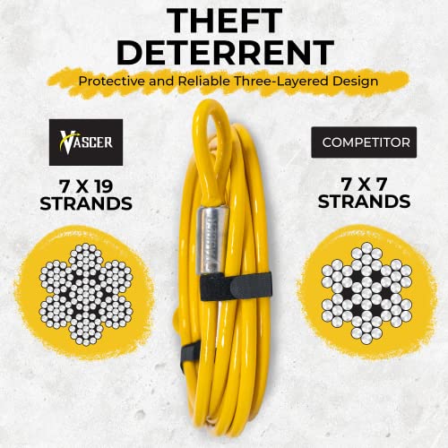 Vascer Commercial Heavy Duty Braided Galvanized Steel Theft Deterrent Security Cable with Looped Ends. (1/2 Inch Thick, 7x19 Construction, 10 Feet) - size: 10 Feet - 1/2 Inch Thick