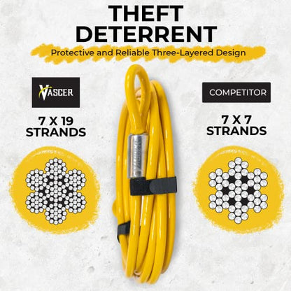 Vascer Commercial Heavy Duty Braided Galvanized Steel Theft Deterrent Security Cable with Looped Ends. (1/2 Inch Thick, 7x19 Construction, 10 Feet) - size: 10 Feet - 1/2 Inch Thick