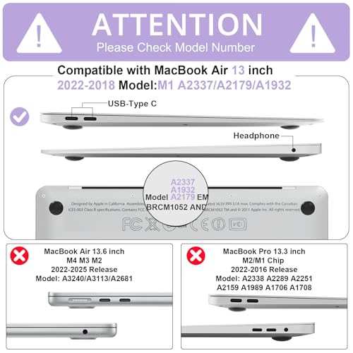 B BELK for MacBook Air 13 inch Case M1 2021 2020 2019 2018, Crystal Purple | Model A2337 A2179 A1932, Plastic Laptop Hard Shell for MacBook Air 13.3 inch Case with Keyboard Cover & Screen Protector - color: Crystal Purple