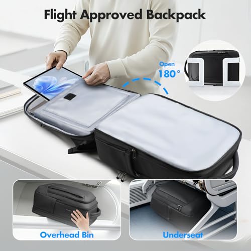 Expandable 16 Inch Laptop Backpack for Men | 40L Travel Backpack with USB-A&C Port, Flight Approved Carry On Backpack, 180° Laptop Compartment, Black